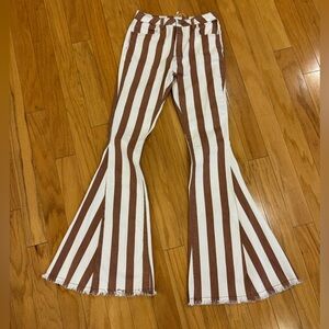SAINTS AND HEARTS Striped Flared Bell Bottom Jeans Raw Hem Women’s Size S